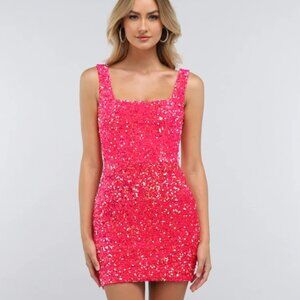 Helsi Rory Stretch Velvet Sequin Mini Dress - French Rose - Large